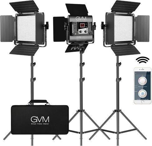 GVM 560 LED Video Light، 3 عبوات من إضاءة التصوير الفوتوغرافي مع نظام التحكم الذكي APP، إضاءة الاستوديو لليوتيوب في الهواء الطلق، مجموعة لوحة إضاءة الفيديو، 2300K-6800K، CRI 97+ in Saudi Arabia
