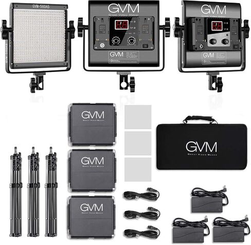GVM 560 LED Video Light، 3 عبوات من إضاءة التصوير الفوتوغرافي مع نظام التحكم الذكي APP، إضاءة الاستوديو لليوتيوب في الهواء الطلق، مجموعة لوحة إضاءة الفيديو، 2300K-6800K، CRI 97+ in Saudi Arabia