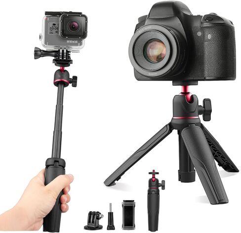Eicaus Mini Tripod for Camera, Small Gopro Tripod with Adapters for Gopro Hero 10 9 8 7 6 5 DJI Osmo Action AKASO, Selfie Stick Webcam Stand for iPhone and Android Black in Kuwait