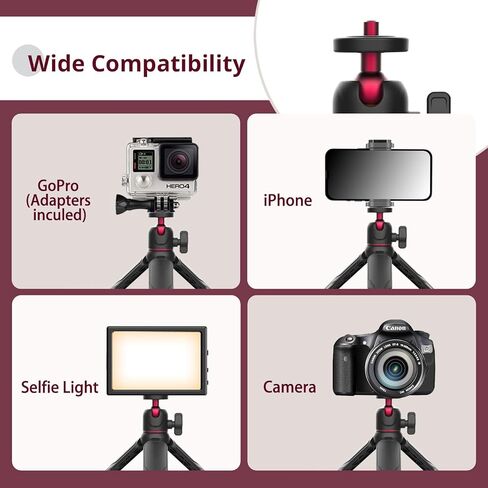 Eicaus Mini Tripod for Camera, Small Gopro Tripod with Adapters for Gopro Hero 10 9 8 7 6 5 DJI Osmo Action AKASO, Selfie Stick Webcam Stand for iPhone and Android Black in Kuwait