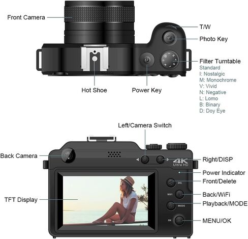 كاميرا تسجيل الفيديو كاميرات رقمية بدقة 4K كاميرات بدقة 48 ميجابكسل للتصوير الفوتوغرافي مع تقريب رقمي 18X وضبط تلقائي للصورة وكاميرا بدقة 4K وكاميرا توجيه وتصوير مع بطاقة سعة 32 جيجابايت in Kuwait