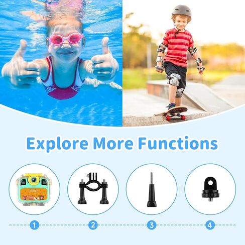 كاميرا أطفال 1080 بكسل، كاميرا مقاومة للماء للأطفال تحت الماء، هدايا كاميرا رقمية للأطفال للأولاد والبنات من سن 3 إلى 13 عامًا، كاميرا فيديو صغيرة عالية الدقة للأطفال بشاشة IPS 2.4 بوصة مع بطاقة 32 جيجابايت وغطاء سيليكون ناعم in Kuwait