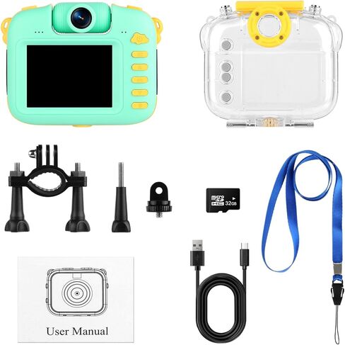 كاميرا أطفال 1080 بكسل، كاميرا مقاومة للماء للأطفال تحت الماء، هدايا كاميرا رقمية للأطفال للأولاد والبنات من سن 3 إلى 13 عامًا، كاميرا فيديو صغيرة عالية الدقة للأطفال بشاشة IPS 2.4 بوصة مع بطاقة 32 جيجابايت وغطاء سيليكون ناعم in Kuwait