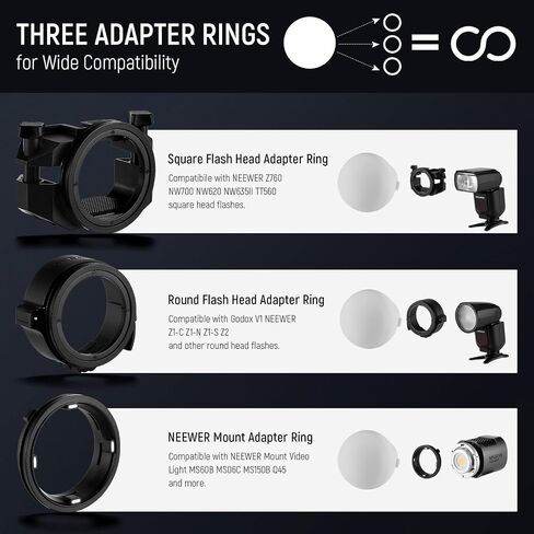 NEEWER CRS6 Softbox Diffusion Dome مع 3 حلقات محول، متوافقة مع Godox V1 NEEWER Z1 Z2 فلاش الرأس المستدير وSpeedlite Z760 والمزيد، حامل NEEWER لإضاءة الفيديو MS60B MS60C MS150B in Saudi Arabia