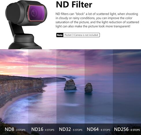 STARTRC ND Filters Set for DJI Osmo Pocket 3 Creator Combo Accessories - 6 Pack CPL,ND 8,ND 16,ND 32,ND 64,ND256(Magnetic)(Aluminum Version) in Kuwait