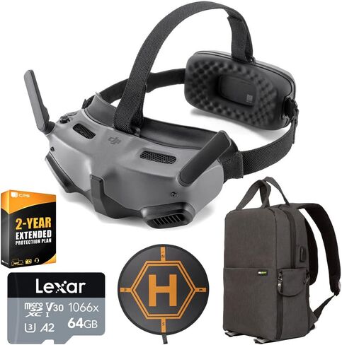 مجموعة نظارات DJI Goggles Integra خفيفة الوزن ومحمولة FPV مع بطاقة ذاكرة MicroSDXC سعة 64 جيجابايت من Lexar، ووسادة هبوط الطائرة بدون طيار Deco Gear، وحزمة حماية محسنة CPS لمدة عامين وحقيبة ظهر للصور/الفيديو in Kuwait