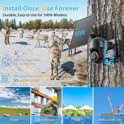 Newest 4G LTE Cellular Security Camera Outdoor System, No WiFi Solar Powered Security Camera Outside, 2K Color Night Vision for Surveillance Home, PIR Motion Detect, 2-Way Talk with SIM Card in Kuwait