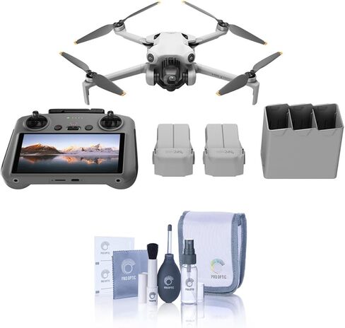 DJI Mini 4 Pro Fly More Combo with DJI RC 2 (Screen Remote Controller), Folding Mini-Drone with 4K HDR Video Camera for Adults, Under 0.549 lbs/249 g, 2 Extra Batteries for 34-Min Flight Time, Cleaner in Saudi Arabia