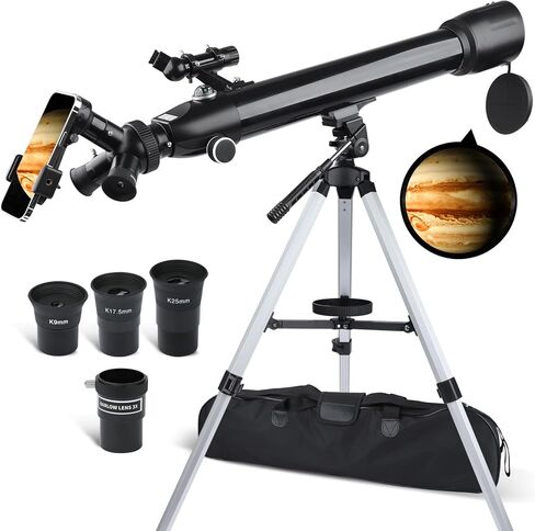 Telescope, 70mm Aperture 700mm AZ Mount Astronomical Refracting HD Telescope for Adults Kids Beginners, Telescope with Adjustable Tripod, Nylon Bag, Phone Adapter in Saudi Arabia