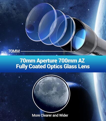 Telescope, 70mm Aperture 700mm AZ Mount Astronomical Refracting HD Telescope for Adults Kids Beginners, Telescope with Adjustable Tripod, Nylon Bag, Phone Adapter in Saudi Arabia