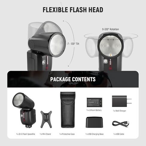 NEEWER Z2-C 2.4G TTL Round Head Flash Speedlite لـ Canon، واجهة مستخدم مطورة، 2 مصابيح نمذجة قابلة للتعديل، مفتاح TTL/M سريع التبديل TCM، 76Ws Speedlight 1/8000s HSS 7.4V/2600mAh بطارية 480 فلاش طاقة كاملة in Kuwait