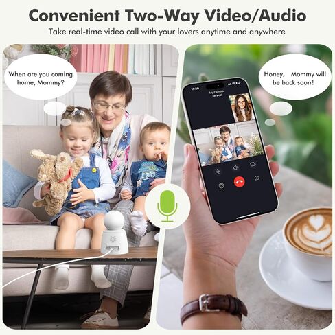 كاميرا فيديو داخلية نازريو 2K، [فيديو ثنائي الاتجاه] كاميرا أمان منزلية واي فاي للطفل/كبار السن/المربية مع تطبيق الهاتف، 2.4 جيجا هرتز كشف الحركة 360 درجة، رؤية ليلية كاملة الألوان، إنذار صفارات الإنذار، التتبع التلقائي in Kuwait