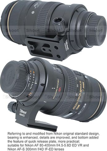 عدسة iShoot - حلقة تثبيت ثلاثية القوائم لكاميرا Nikon AF 80-400 مم f/4.5-5.6D ED VR وNikon AF-S 300mm f/4D IF-ED - الجزء السفلي هو خاصية إعادة طلاء الكاميرا السريع in Kuwait