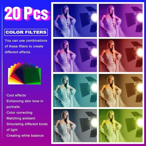 20 حزمة من مرشحات جل تصحيح الألوان - مرشح جل ملون 10 × 10 بوصة لتأثير الإضاءة، 20 لونًا متنوعًا، ورقة فلتر إضاءة ملونة شفافة in Kuwait