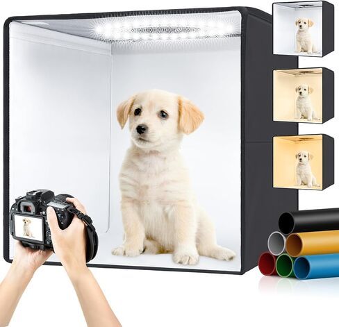 Portable Mini Photo Studio Light Box for Photography, Foldable PVC Shooting Tent Kit with 2 LED Panels, 6500K Lighting Booth, 6 Color Backdrops for Jewelry and Small Items in Kuwait