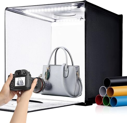 24"x24" Photo Studio Light Box for Photography, Foldable Bi-Color Dimmable Shooting Tent Kit with 240 LED Lights, 3000-6500K Lighting Booth, 6 Color Backdrops in Saudi Arabia