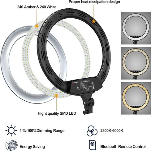 ويسامك مجموعة اضاءة حلقية 18 انش مع حامل وحامل جوال ثنائي اللون قابل للتعتيم 2800-6000 كلفن مع حامل ثلاثي القوائم وجهاز تحكم عن بعد للكاميرا والمكياج والسيلفي ويوتيوب والفيديو والتصوير الفوتوغرافي in Kuwait