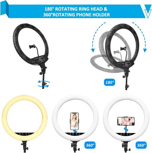 ويسامك مجموعة اضاءة حلقية 18 انش مع حامل وحامل جوال ثنائي اللون قابل للتعتيم 2800-6000 كلفن مع حامل ثلاثي القوائم وجهاز تحكم عن بعد للكاميرا والمكياج والسيلفي ويوتيوب والفيديو والتصوير الفوتوغرافي in Kuwait