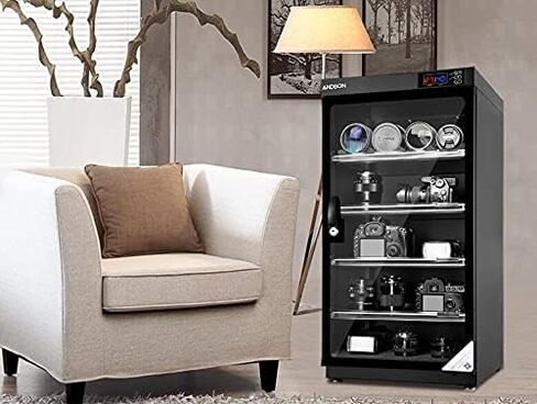 انت باينج عدسة كاميرا 4 طبقات 80 لتر لازالة الرطوبة في الخزانة الجافة مع تحكم رقمي وصندوق جاف بدون ضوضاء لتوفير الطاقة لتخزين عدسات الكاميرا والمعدات الالكترونية in Kuwait