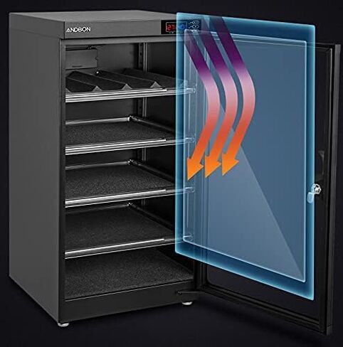 انت باينج عدسة كاميرا 4 طبقات 80 لتر لازالة الرطوبة في الخزانة الجافة مع تحكم رقمي وصندوق جاف بدون ضوضاء لتوفير الطاقة لتخزين عدسات الكاميرا والمعدات الالكترونية in Kuwait