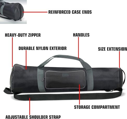 USA Gear Padded Tripod Case Bag - Holds Tripods from 21 to 35 inches - Adjustable Size Extension, Storage Pocket and Shoulder Strap for Professional Camera Accessories and Photo Carrying Needs in Saudi Arabia