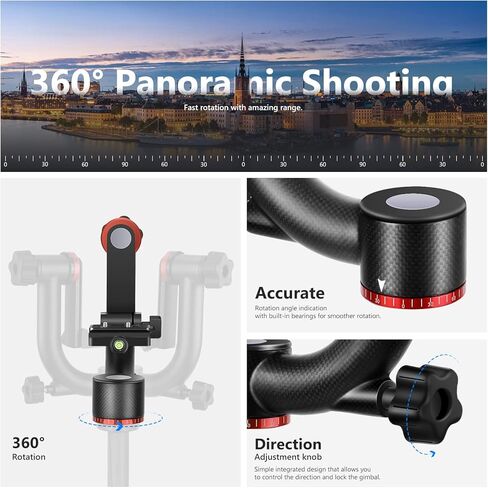 نيوير راس ثلاثي القوائم احترافي شديد التحمل من الياف الكربون GM100 مع لوحة سريعة الفك 1/4 انش، هيكل محمل يدعم تصوير بانورامي اكثر سلاسة 360 درجة لكاميرا دي اس ال ار حتى 30 باوند/13.6 كغم in Kuwait