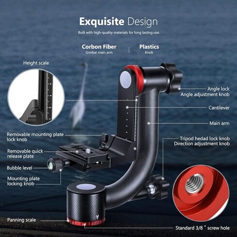 نيوير راس ثلاثي القوائم احترافي شديد التحمل من الياف الكربون GM100 مع لوحة سريعة الفك 1/4 انش، هيكل محمل يدعم تصوير بانورامي اكثر سلاسة 360 درجة لكاميرا دي اس ال ار حتى 30 باوند/13.6 كغم in Kuwait