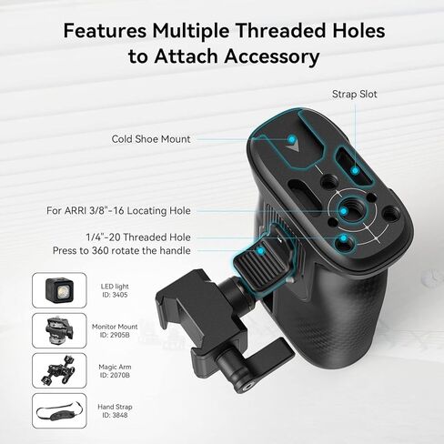 سمول رينج مقبض جانبي عالمي لليسار واليمين من ناتو، مقبض جانبي دوار 360 درجة مع قضيب ناتو، مقبض جانبي سريع الفك لقفص الكاميرا، 205 غرام فقط كحد اقصى. تحميل 5 كجم - 3847 in Kuwait