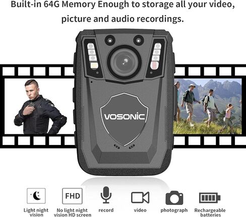 كاميرا الجسم QUNVAL 1080P HD للشرطة، كاميرا الجسم بذاكرة 64 جيجا، كاميرات الجسم مع رؤية صوتية وليلية، كاميرا الجسم مع تسجيل صوتي يمكن ارتداؤها، كاميرا جسم مقاومة للماء لإنفاذ القانون in Kuwait