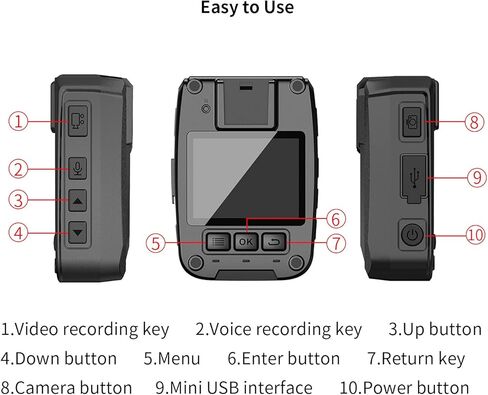 كاميرا الجسم QUNVAL 1080P HD للشرطة، كاميرا الجسم بذاكرة 64 جيجا، كاميرات الجسم مع رؤية صوتية وليلية، كاميرا الجسم مع تسجيل صوتي يمكن ارتداؤها، كاميرا جسم مقاومة للماء لإنفاذ القانون in Kuwait