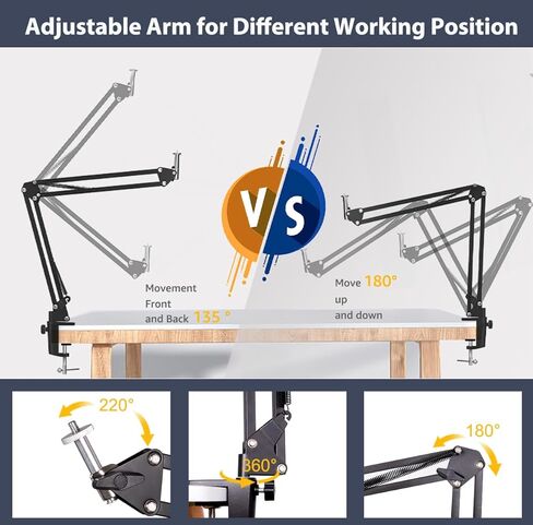 حامل هاتف علوي مع ضوء فيديو LED مقاس 8 بوصات، حامل ذراع هاتف مفصلي من NiceVeedi مع ضوء مؤتمر فيديو قابل للتعتيم 2800K-6500K، حامل ثلاثي القوائم بجانب السرير للمكتب/السرير لتسجيل الفيديو المباشر ومكالمة تكبير in Kuwait