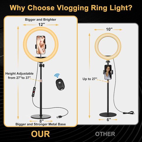10.3" Selfie Ring Light with Stand and Phone Holder, Desk Tripod, 29 RGB Lighting Modes, Remote for iPhone &Android Camera. LED Halo Light for Photo, Video Recording, TikTok. Circle Ringlight Dimmable in Kuwait