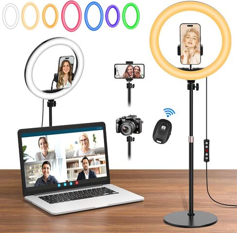 10.3" Selfie Ring Light with Stand and Phone Holder, Desk Tripod, 29 RGB Lighting Modes, Remote for iPhone &Android Camera. LED Halo Light for Photo, Video Recording, TikTok. Circle Ringlight Dimmable in Kuwait