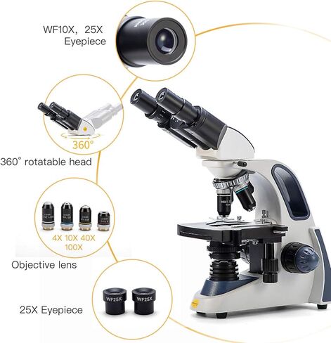 تكبير Swift SW380B 40X-2500X، مجهر مختبر مركب ثنائي العينين من الدرجة البحثية، مرحلة ميكانيكية، مع كاميرا Swiftcam 18 ميجابيكسل وبرامج Windows/Mac/Linux وكابل USB 3.0 in Kuwait