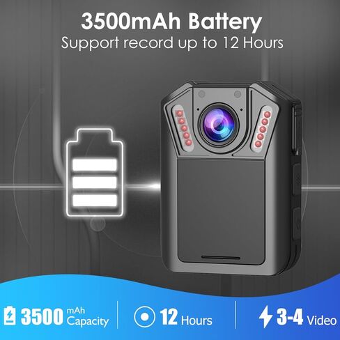 كاميرا الجسم maigevi 128G - كاميرا الجسم Police Body Cam 2K مع تسجيل الصوت والفيديو، كاميرا يتم ارتداؤها على الجسم لمدة 12 ساعة، كاميرا يمكن ارتداؤها لإنفاذ القانون، المنزل، الرياضة، الأمن، العمل in Kuwait