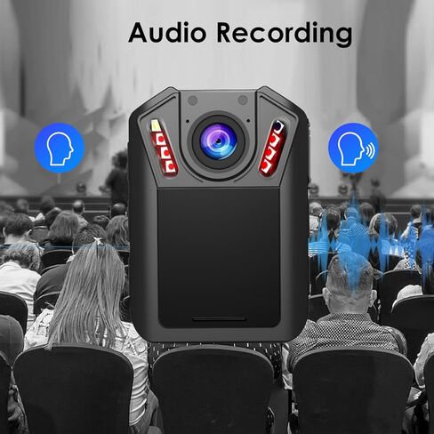 كاميرا الجسم maigevi 128G - كاميرا الجسم Police Body Cam 2K مع تسجيل الصوت والفيديو، كاميرا يتم ارتداؤها على الجسم لمدة 12 ساعة، كاميرا يمكن ارتداؤها لإنفاذ القانون، المنزل، الرياضة، الأمن، العمل in Kuwait