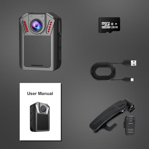 كاميرا الجسم maigevi 128G - كاميرا الجسم Police Body Cam 2K مع تسجيل الصوت والفيديو، كاميرا يتم ارتداؤها على الجسم لمدة 12 ساعة، كاميرا يمكن ارتداؤها لإنفاذ القانون، المنزل، الرياضة، الأمن، العمل in Kuwait