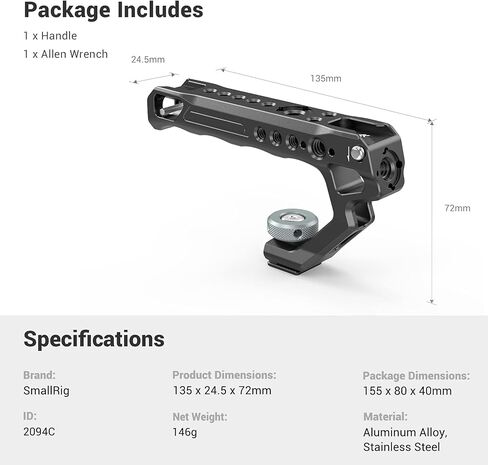 سمول رينج مقبض علوي بمقبض علوي للاحذية الباردة مع محول حذاء بارد مصمم مضاد للخلع + مشبك قضيب 15 ملم لكاميرا دي اس ال ار - 2094 in Kuwait