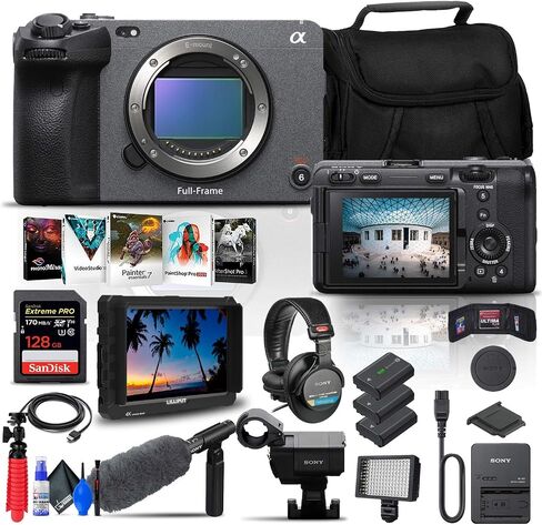 Sony FX3 Full-Frame Cinema Camera (Body Only) (ILME-FX3) + 4K Monitor + Pro Headphones + Pro Mic + 128GB Memory Card + Corel Photo Software + 2 x NP-FZ100 Battery + LED Light + More (Renewed) in Saudi Arabia