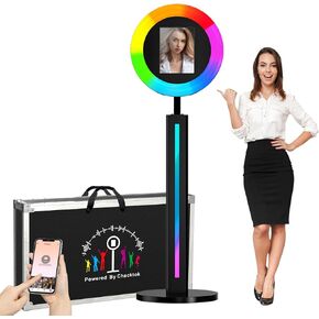 iPad Photo Booth for 10.2in 10.9in 11in 12.9in Ipad, Portable Photo Booth with RGB Music Sync, Software APP, Remote Control, Ring Light, Selfie Photo Booth with Flight Case Black