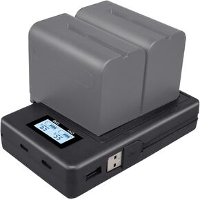 شاحن بطارية Topcine ثنائي الفتحة NP-F970، شاحن سريع NPF970 متوافق مع NP-F570 NP-F550 NP-F750 NP-F770 NP-F970 NP-F975 NP-F960 NP-F530 NP-F730 NP-F930 NP-F950 TR516 TR716 TR818 TR910 الخ. in Kuwait