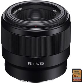 Sony FE 50mm F1.8 Full-Frame E-Mount Lens Bundle with Sandisk 32GB Extreme SD Memory UHS-I Card in Kuwait