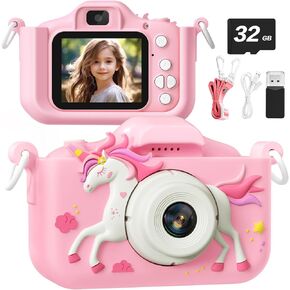 Dinosaur Kids Camera for Boys Girls, 48MP HD Digital Video Camera for Toddlers Birthday Gifts Toys Childs Kids Selfie Camera with 32GB Card, Built-in Puzzle Games for 3 4 5 6 7 8 9 Years Old (Blue)