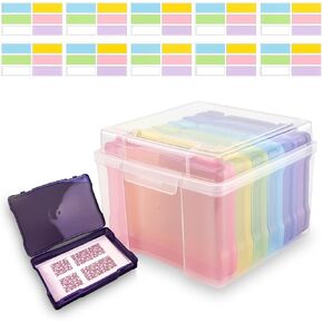 HOMURY Colorful Plastic Photo Storage Box 5 x 7 Photo Storage Container with 6 Inner Cases Colorful Plastic Picture Storage Box, Portable Photo Case with Label Sticker for Photo, Card, Stamp, Sticker in Kuwait
