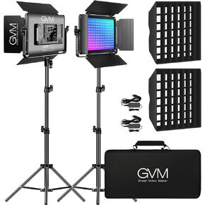GVM RGB LED Video Light with Softbox, 680RS 50W Led Panel Lighting Kits with Bluetooth Control, 2 Packs Photography Lighting for YouTube Studio, Video Shooting, Gaming, Streaming, Conference in Kuwait