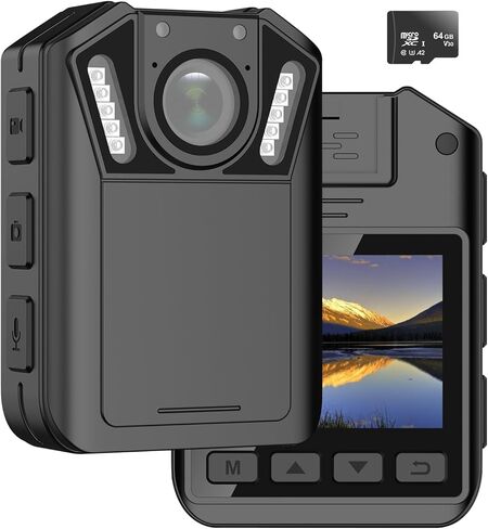 كاميرا الجسم maigevi مع الصوت، كاميرات الجسم 1080P 64G مع رؤية ليلية بالأشعة تحت الحمراء، كاميرا يتم ارتداؤها على الجسم مع دوران 360 درجة للجري، الرياضة، المنزل، الأمن، إنفاذ القانون، ركوب الدراجات in Kuwait