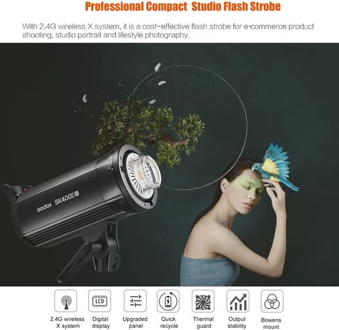 Godox SK400II-V Upgraded Studio Flash Light 400Ws Power 5600±200K Strobe Light Built-in 2.4G Wireless X System with LED Modeling Lamp Bowens Mount Photography Flashes for Advertising Photography in Kuwait