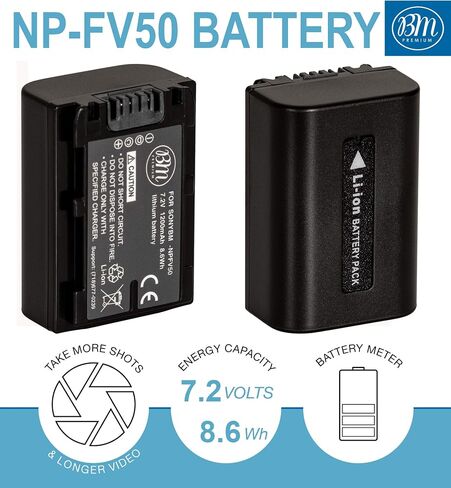 BM Premium NP-FV50 Battery for Sony DCR-SX45 DCR-SX65 DCR-SX83 DCR-SX85 HDR-CX105 HDR-CX110 HDR-CX115 HDR-CX130 HDR-CX150 HDR-CX155 HDR-CX160 HDR-CX300 HDR-CX305 HDR-CX350V HDR-CX360 HDR-CX520V HDR-CX550V HDR-CX560 HDR-CX700 HDR-PJ10 HDR-PJ30 HDR-PJ50 HDR in Saudi Arabia