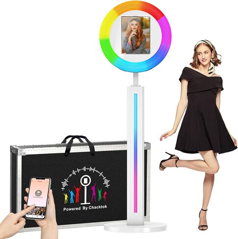 كشك صور iPad لجهاز Ipad مقاس 10.2 بوصة و10.9 بوصة و12.9 بوصة، كشك صور محمول مع مزامنة موسيقى RGB، تطبيق برمجي، جهاز تحكم عن بعد، ضوء حلقي، كشك صور سيلفي مع حقيبة طيران بيضاء in Kuwait