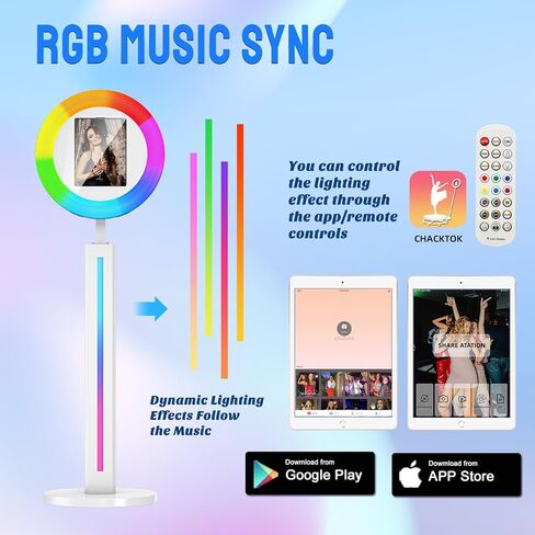 كشك صور iPad لجهاز Ipad مقاس 10.2 بوصة و10.9 بوصة و12.9 بوصة، كشك صور محمول مع مزامنة موسيقى RGB، تطبيق برمجي، جهاز تحكم عن بعد، ضوء حلقي، كشك صور سيلفي مع حقيبة طيران بيضاء in Kuwait